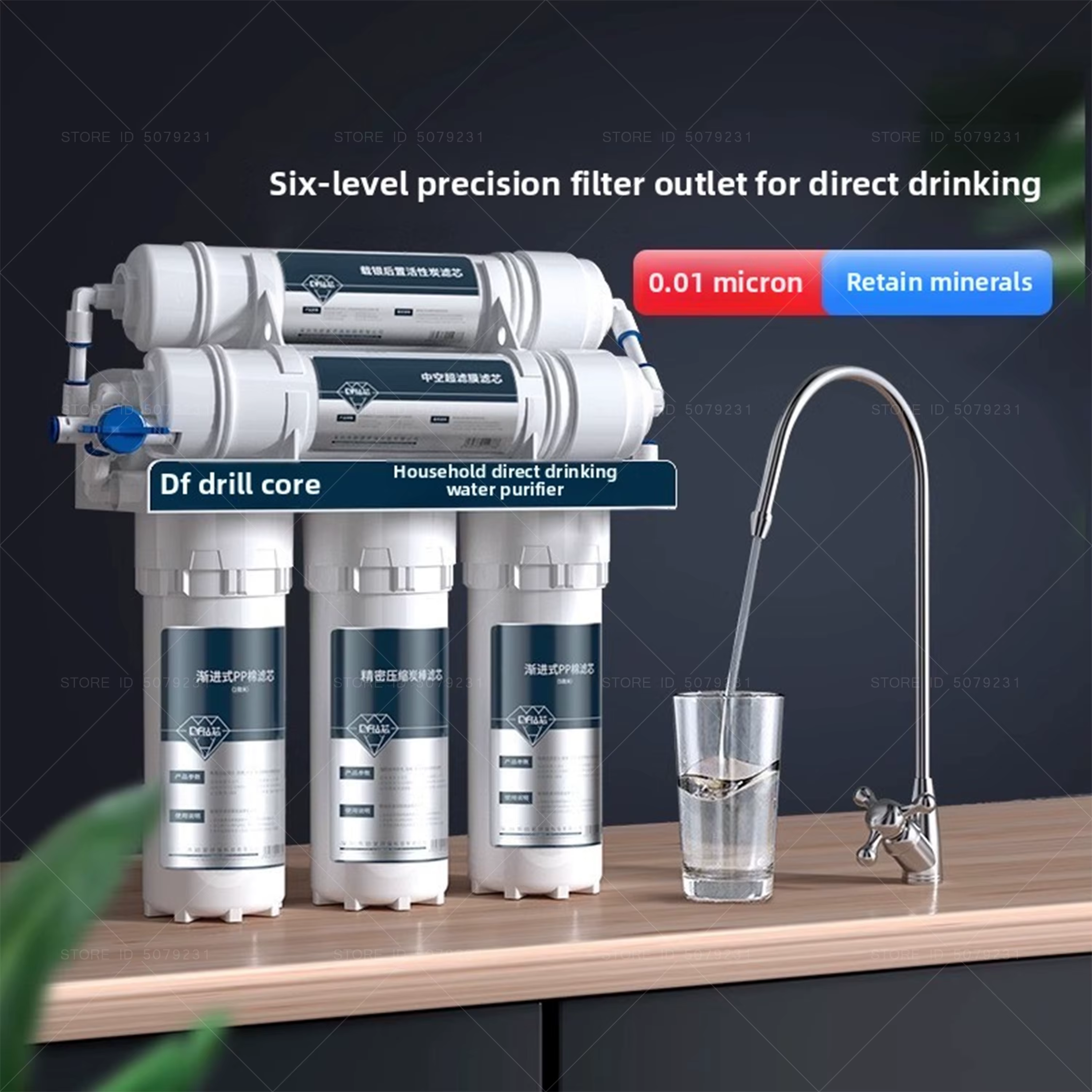 “Geavanceerde 6-traps ultrafiltratie waterzuiveraar voor thuisgebruik, levert direct schoon en mineraalrijk drinkwater uit de kraan.”